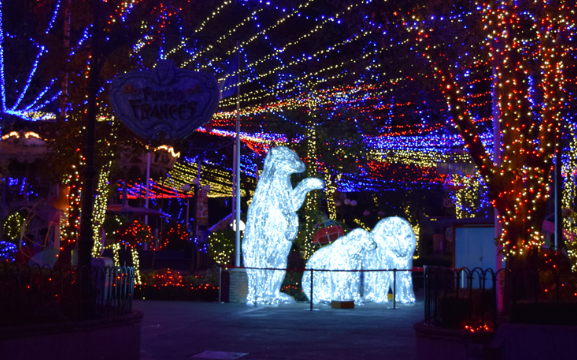 Holiday Attractions at Guests on a ride at Christmas in the Park