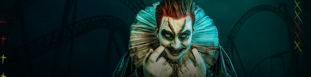 Creepy smiling clown.
