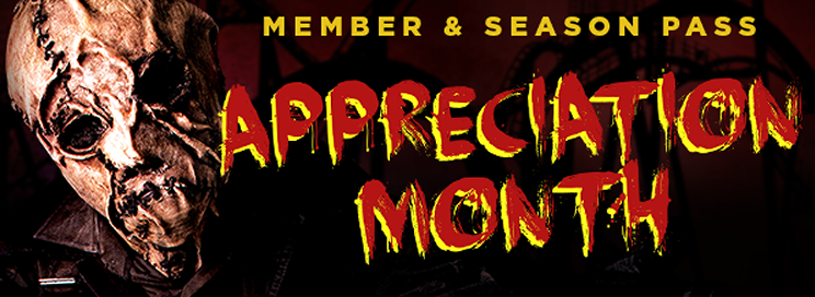 Member and season pass appreciation month in orange text with a creepy ghoul in the background