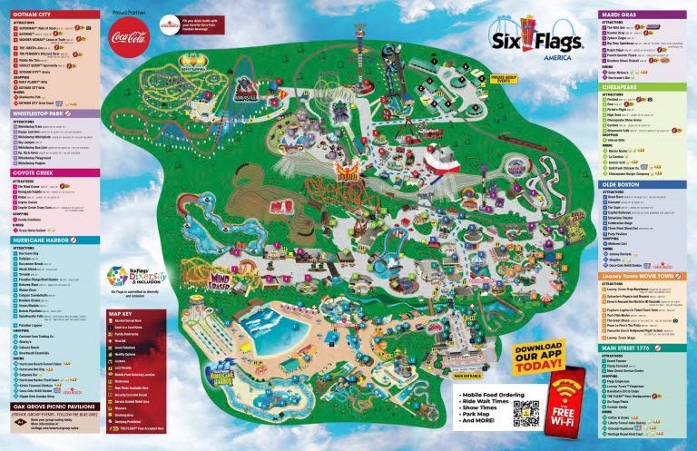 Maps Six Flags America in Bowie - Six Flags America Park Map 768x497 