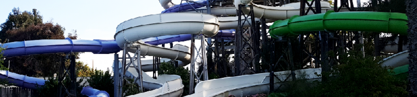 hurricane splash down pool and four slide ride at Hurricane Harbor