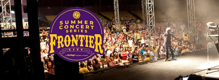 Summer Concert Series at Frontier City logo with a crowded concert in the background