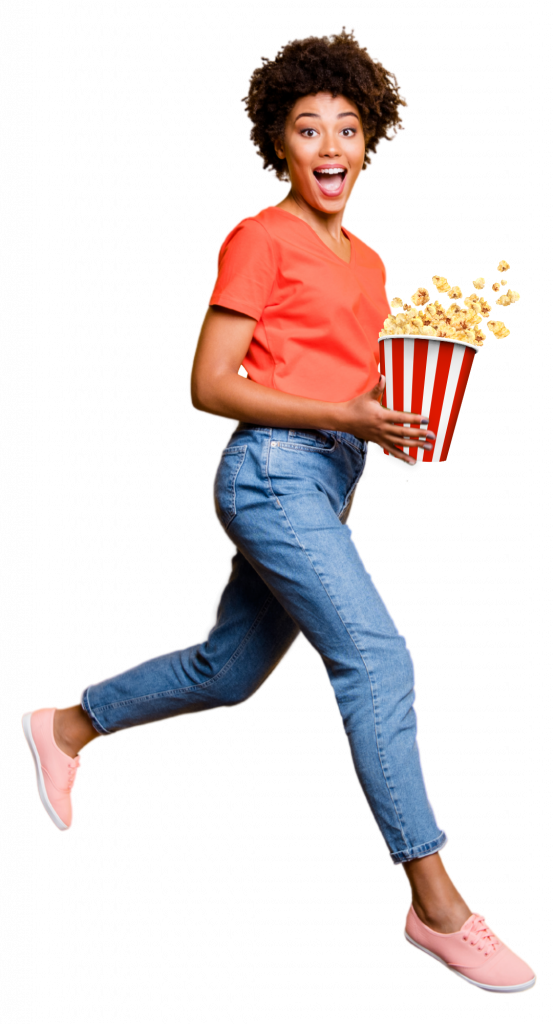 Happy girl holding popcorn