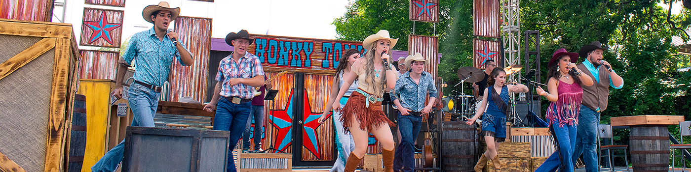 Performers on stage at Deep in the Heart at Six Flags