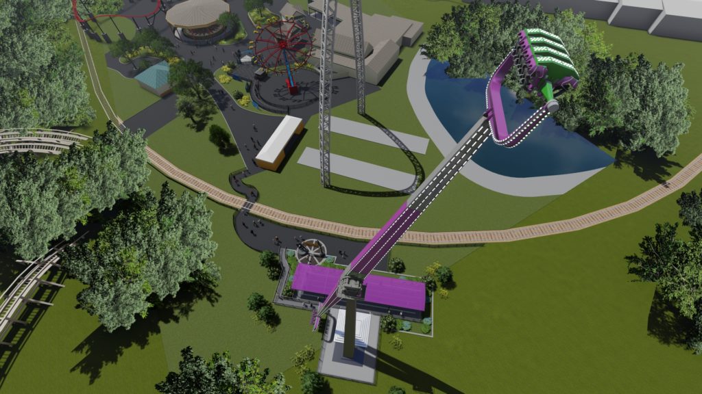 Animated image showing NEW for 2021 CATWOMAN Whip at Six Flags St. Louis